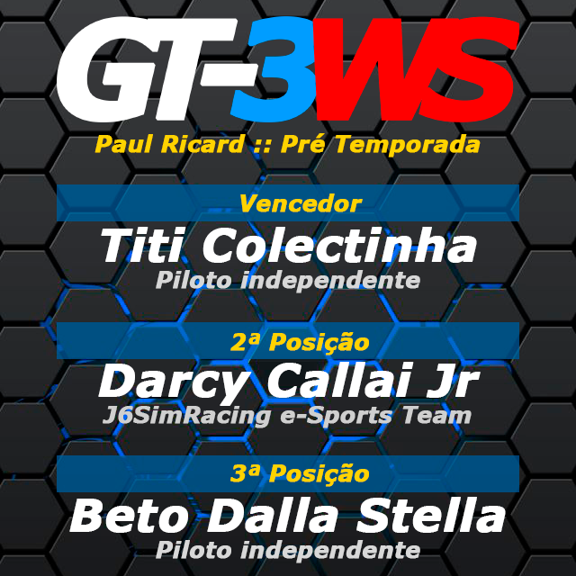 J6SimRacing's tweet photo. Confira os vencedores da primeira corrida treino da pré temporada da GT-3WS.
Quer participar? Acesse https://t.co/IIosG4tWrV
#J6SimRacing #GT3WS #AutomobilismoVirtual #SimRacing #beACC #ACCompetizione https://t.co/0FpFPPYRGn
