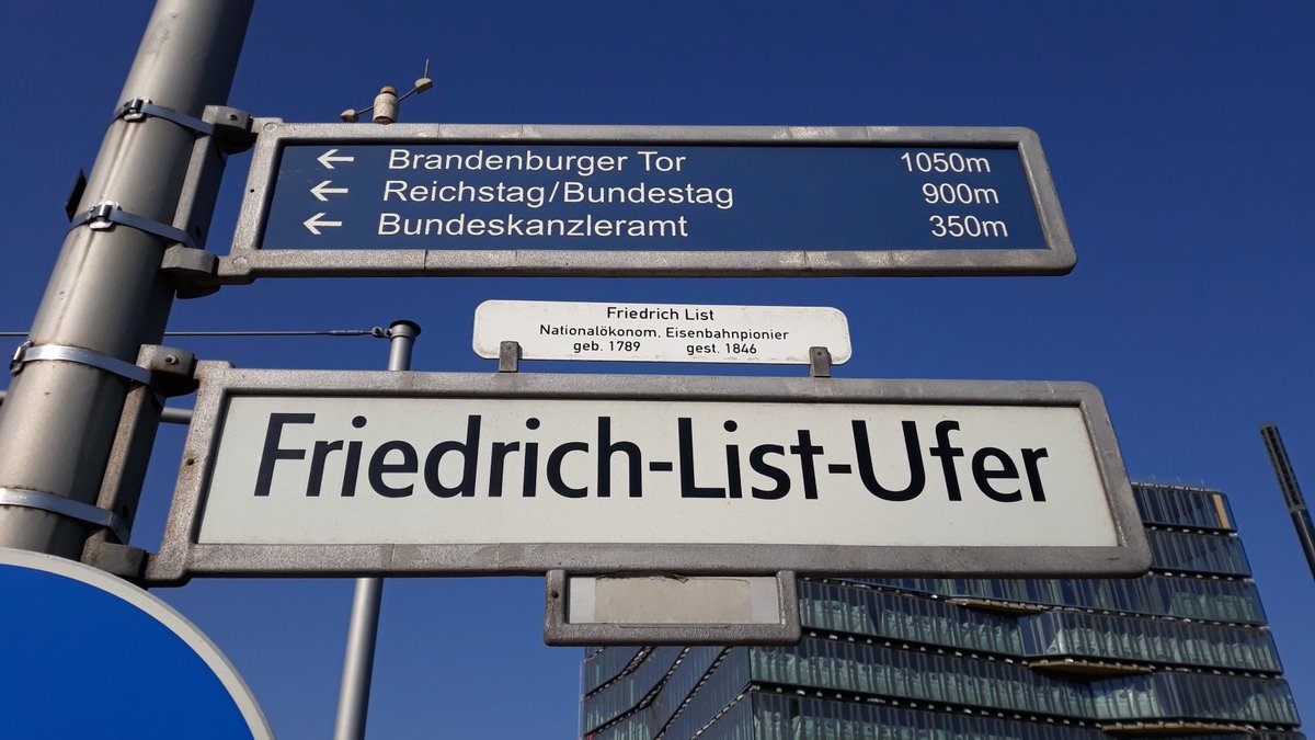50a\\ The district of Moabit has a Friedrich-List-Ufer since 1933, named after one of the most famous German economists. List is best known for his national system of political economy, his advocacy of protective tariffs, and as a forefather of the German Historical School.
