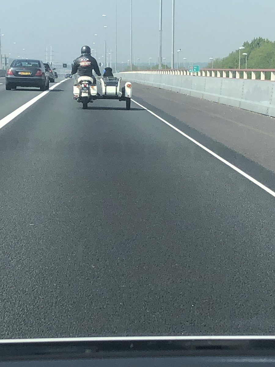 Moest direct denken aan Waardenberg en de Jong, die had een leeg bakkie. Hij heeft zijn trouwe viervoeter mee, met skibril. Geweldig!