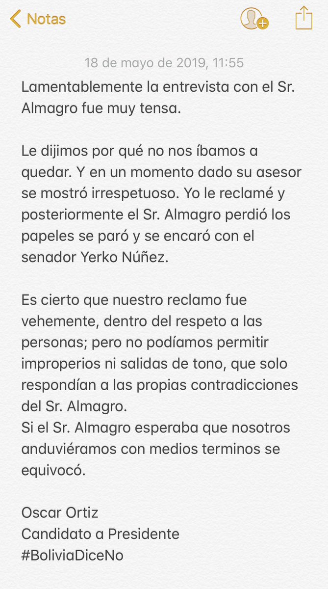Frente a diferentes versiones sobre mi reunión con el Sr. Luis Almagro, considero necesario aclarar: