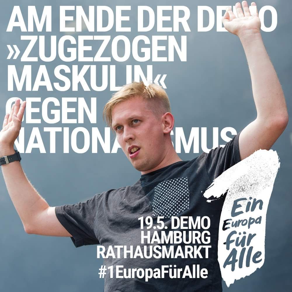 Nur noch ein Mal schlafen 😍

Morgen zeigt #hamburg Haltung: kein Platz für Nationalisten in unserer Stadt, kein Platz für die rechte Stimmungsmache in #Europa! 

BONUS: <a href="/ZGZGNMSKLN/">🔟😖Zugezogen Maskulin😖🔟</a> spielt
nach der Abschlusskundgebung 😍

#noAfD
#1EuropaFürAlle 
#DeineStimmeGegenNationalismus
