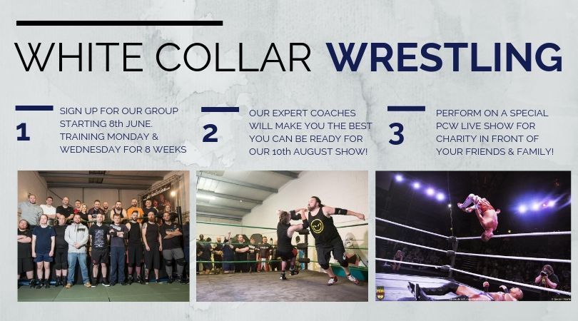 PCW_UK's tweet photo. HURRY WHITE COLLAR WRESTLING STARTS NEXT MONTH!!! Be a wrestler for a day!!! 8 weeks FREE training then perform on a huge show for the registered charity of your choice! Places are now limited... Book on here - https://t.co/bZtShnd3II https://t.co/HHrprYK3ud