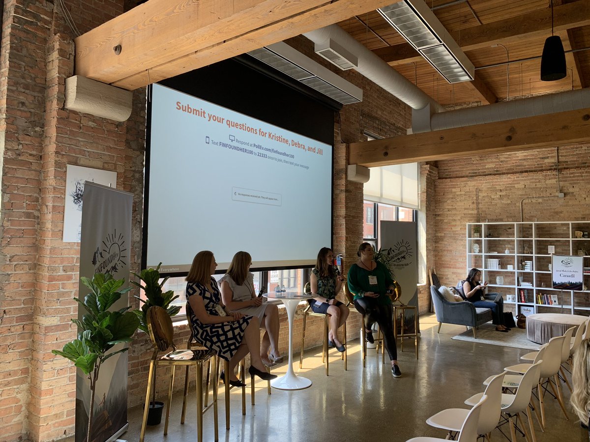 Kristine Parker, Debra Guisinger, and Jill Airaki with #finfoundher sponsor, Fifth Third Bank, are taking the stage for their presentation: “Take it to the Bank!"