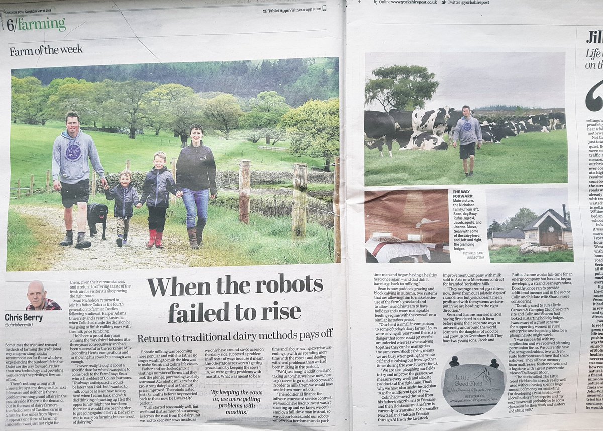 We are SO proud to be featured in this weekend's Yorkshire Post! The farmer is doing such a great job and our little glamping site is booming! Thank you <a href="/yorkshirepost/">The Yorkshire Post</a> #nidderdale
