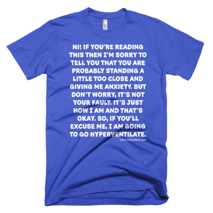 Yes, it comes in blue! With extra large text! Rabbit's anxiety shirt is now available at https://t.co/5Y2rpCPxlS 🐰⚠️ 