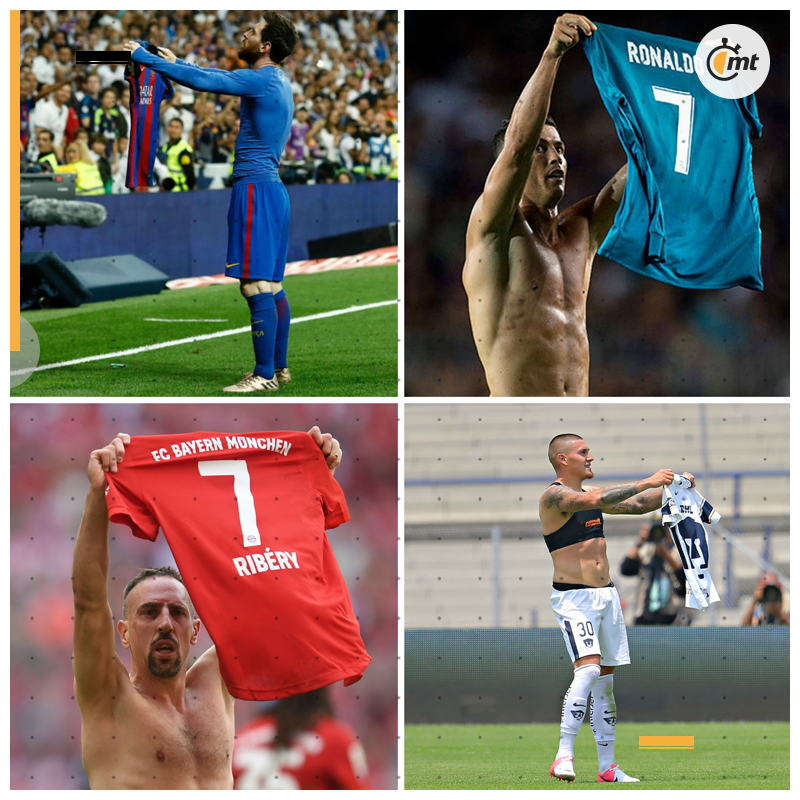 mediotiempo's tweet photo. ¿Cuál festejo con la playera fue el más épico? 🤔

✔ Messi al Real Madrid
✔ Cristiano al Barcelona
✔ Ribery al Frankfurt
✔ Castillo al Puebla https://t.co/9vLQgHud4y
