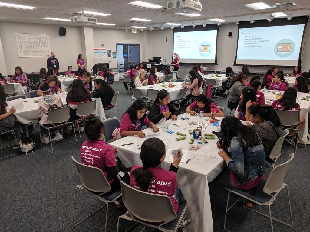 Disbell_edu's tweet photo. SAUSD and Coastline College collaborated to host 60 girls today from Villa Intermediate at the CyberTech Girls conferance. SAUSD offers incredible #STEM opportunities for our students! #wearesausd #coastlinecollege #ocstem #ctesausd https://t.co/c7XquhkxyJ
