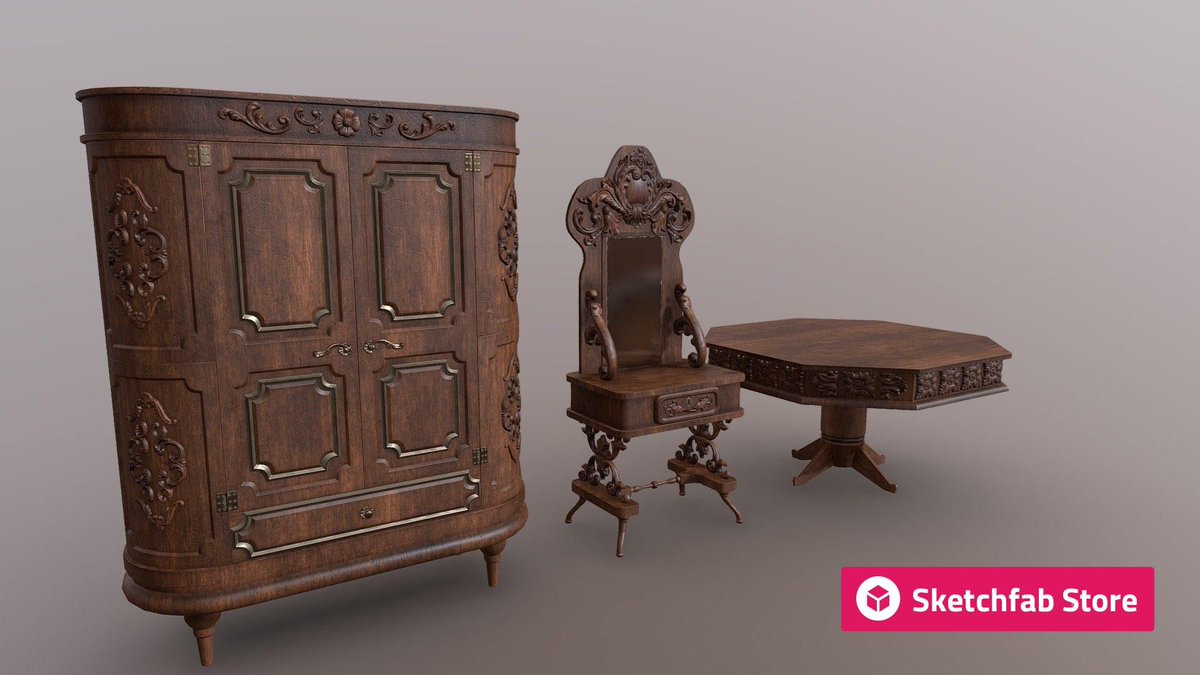 Sketchfab's tweet photo. Store staff pick: Vintage Furniture Pack (+Kitbash Parts) by JustNK. Buy it now for your #3D, #AR, or #VR projects: https://t.co/WkxQBQG825 https://t.co/ZJaXBccSG9