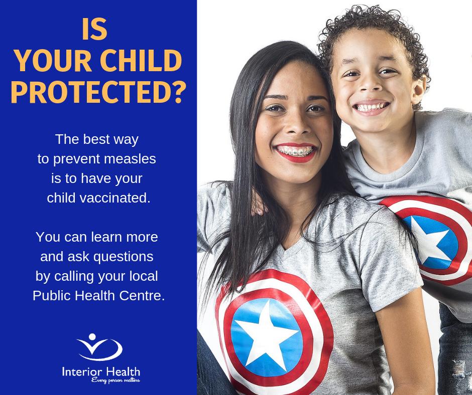 Interior_Health's tweet photo. The best way to prevent measles is to have your child vaccinated. Learn more and ask questions by calling your local public health centre. https://t.co/aAWygwS1bV https://t.co/gCgPN5RrNX. #measles #vaccinate #ImmunizeBC #Interior_Health https://t.co/oJ1Q7UdUxx