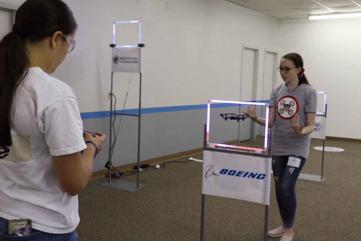 HSUFoundation's tweet photo. Flight Mission @Boeing #DroneTeamChallenge #STEMGirls #HsuEducationalFoundation https://t.co/X67HQnTBce