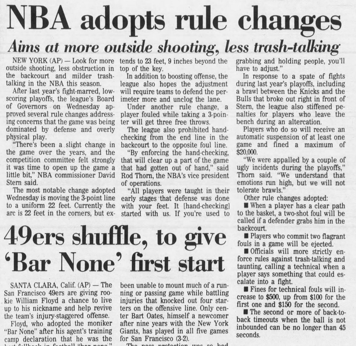 The English-Harper brawl was the last straw. In October of 1994, before the ‘94-’95 season, the NBA announced a huge rule change, inspired by that fight: players who leave the bench during a fight would no longer simply incur a fine. They would also be suspended one game.