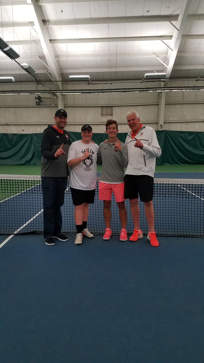 HarlemAsstAD's tweet photo. Lucas Crane and Anthony Buffington are 2A Boys Tennis Sectional Champions! They defeated Hononegah 6-3, 3-6, 7-5 to mark the first Sectional Doubles Championship in Head Coach Bill Dredge's 43 years as Head Coach at Harlem! @KurtWeigtAD @ihsafan https://t.co/bQy7FQg4C0