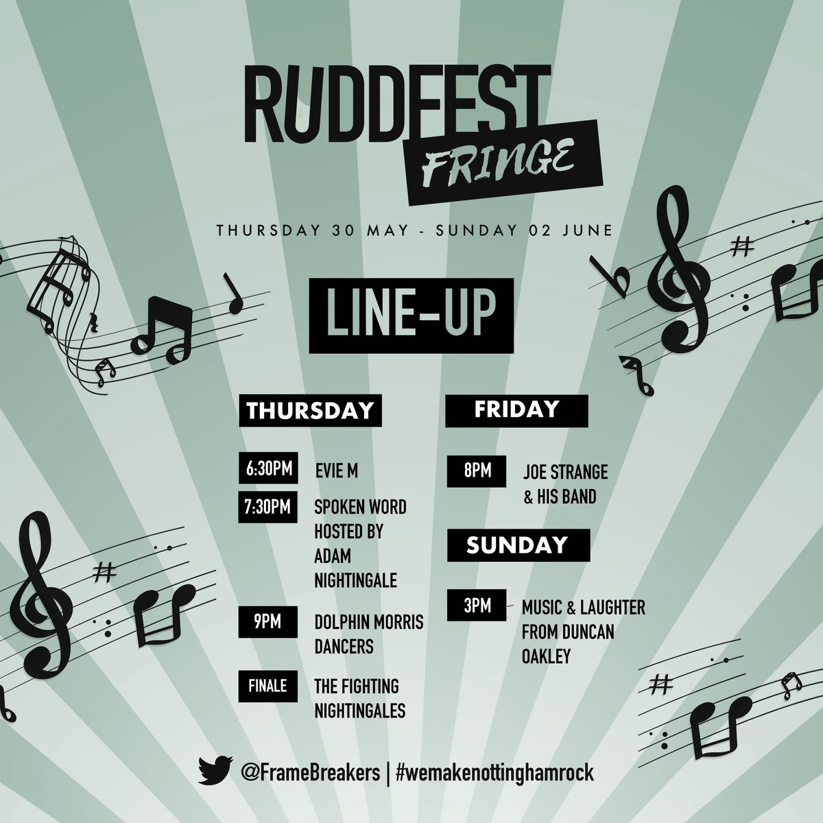 FrameBreakers's tweet photo. @Ruddfest fringe
THUR 30/05 to SUN 02/06
#properbeer #goodfood
#wemakenottinghamrock
#livemusic
#RuddyGoodDayOut
#Ruddington
@NottmBrewery
@FrameKnitter collaboration on Thursday evening https://t.co/Uj6ssjD4aI