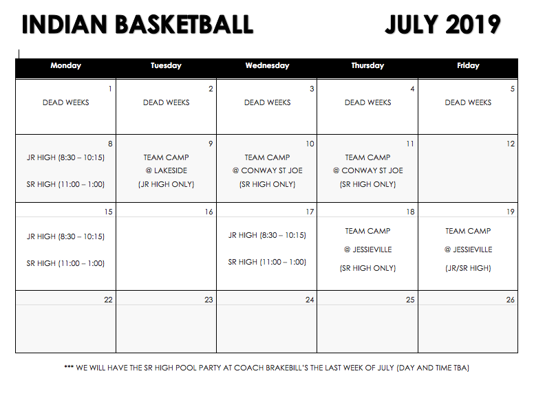 Summer Basketball Schedule