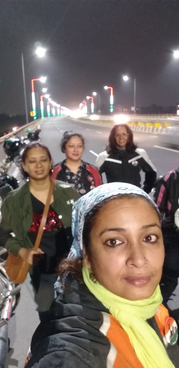 IndiaWima's tweet photo. On the Hindon Flyover for the WIMA Fearless Night Ride to celebrate the third anniv of the Womens International Motorcycling Association (WIMA)😊✌✌👍👍 https://t.co/T5XuQU10B3