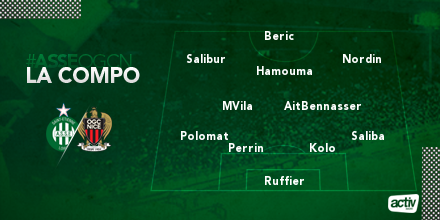 ActivRadio's tweet photo. [⚽️ FOOT] La compo est tombée, avec Salibur, Hamouma et Nordin en soutien de Beric !! Vous en pensez quoi ?
- Le 11 de départ pour affronter l'OGCN
#ASSEOGCN #ActivStade #ASSE #Ligue1 @ASSEofficiel #TeamASSE https://t.co/jzlsRSsEtt