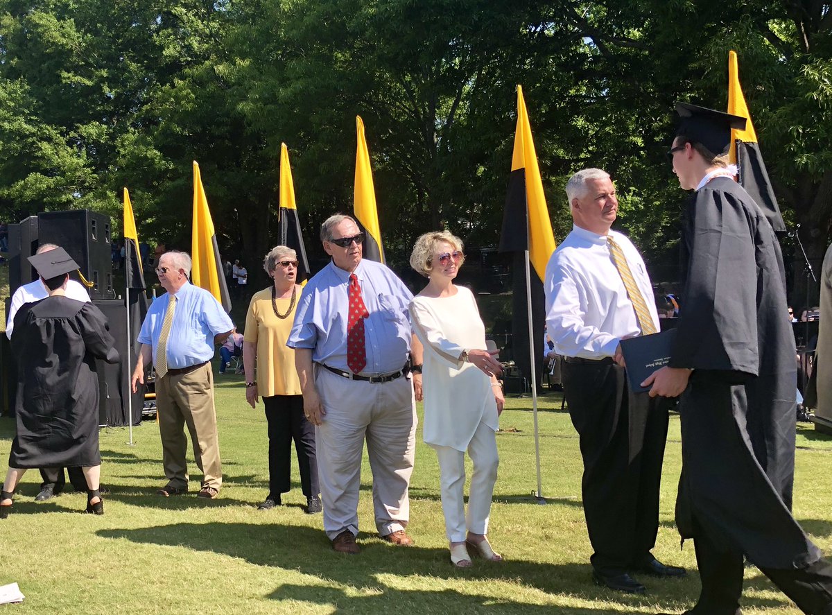 Board members shaking hands &amp; congratulating the BCHS Class of 2019 this morning. After Goal Academy Commencement this evening, we will have  graduated about 800 seniors this year. Great job by the administrators,  faculty, staff &amp; students at Bradley today.