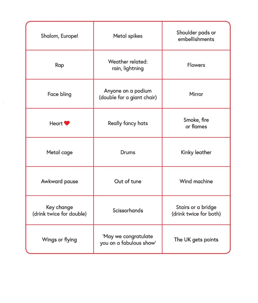 janemcwallace's tweet photo. Got my @Scanditwitchen #Eurovision2019 bingo card at the ready. https://t.co/EIijLLPHzH