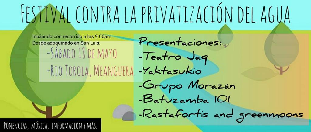 acugolfo's tweet photo. Festival Contra la Privatización del Agua, Río Torola - Meanguera, Morazán. #ACUGOLFO se suma al esfuerzo de la Mesa Territorial del Foro del Agua de Morazán y La Alianza contra la Privatización del Agua. https://t.co/rKm1Q3MLUD