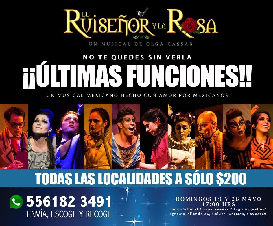 RT ruisenoryrosa: MAÑANA es un DOMINGO espectacular porque hay FUNCIÓN de #ElRuiseñorYLaRosa a las 5PM 🐦🌹

La MAGIA del #TeatroMusicalMexicano ocurre en el #ForoCulturalCoyoacanense “Hugo Argüelles” y los BOLETOS se adquieren al WhatsApp 5561823491

…