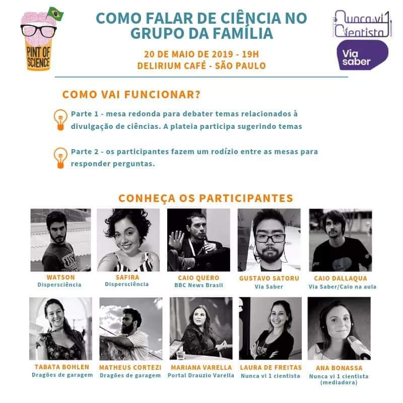 dispersciencia's tweet photo. Segunda feira tem Disper no Pint of Science junto com essa galera massa! 

Anota aí e vem participar com a gente. Só não esquece de fazer sua reserva no bar, ein... https://t.co/ciccnAFWQh