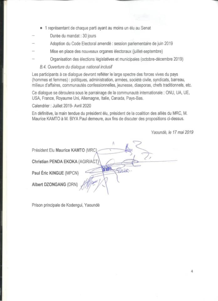 Mémorandum de Kamto et de ses alliés pour la résolution des crises graves qui affectent le Cameroun.
