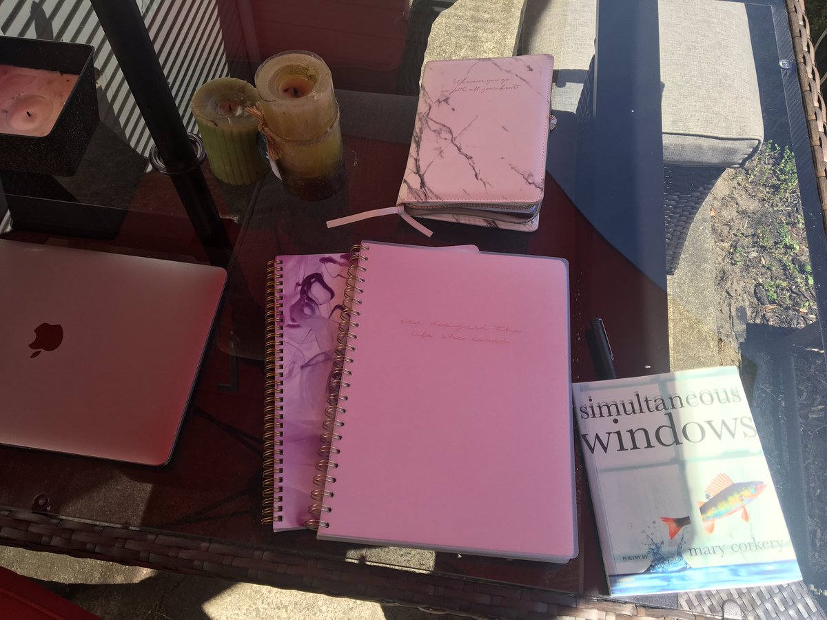 LWEstudio's tweet photo. Kinda loving my decision to get work done outside today vs a windowless office. And guess what? Loving #LearnWritingEssentials’ Advanced Poetry Workshop grad, Mary Corkery’s killer debut collection “simultaneous windows” and so looking forward to book two. And it’s coming! ; ) https://t.co/iFANxWWqOA