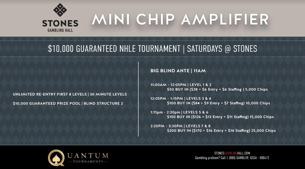 StonesGambling's tweet photo. Here is how the best value #poker #tournament works.
#MiniChipAmp
11am $50 = 5,000 chips
12:05p $100 = 10,000 chips
1:15pm $150 = 15,000 chips
2:20pm $200 = 25,000 chips (CHIPS INCREASED!)
$10k GTD
#BBAnte
Don't miss it every Saturday!
GEGA-000412
1800GAMBLER https://t.co/PZjLWHg5qA