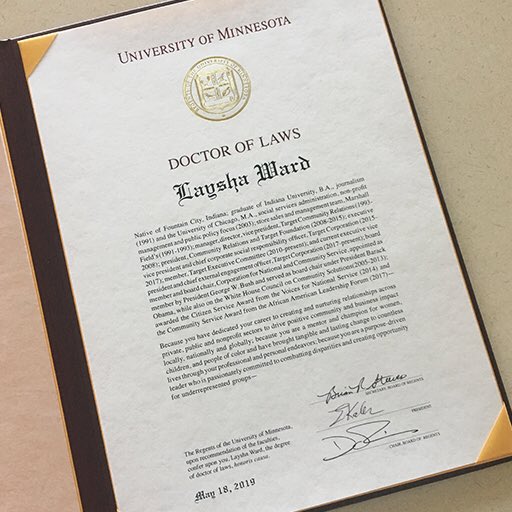HHHSchool's tweet photo. Today, @UMNews will confer an Honorary Doctorate of Laws degree on @LayshaWard in recognition of her public service. Learn more: https://t.co/PhJ93t7IGt #HHHGrad https://t.co/ie5VjGXGji