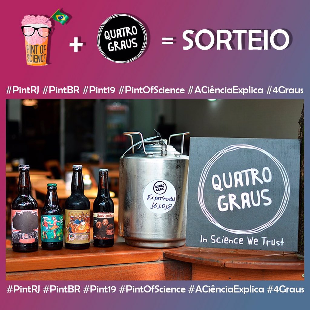 CienciaExplica's tweet photo. A Cervejaria @QuatroGraus é uma das apoiadoras do #PintOfScienceRJ e estará sorteando cervejas e abridores de garrafa durante os três dias de evento no Rio de Janeiro
Fiquem ligados!
https://t.co/kUzld4Hiae
#InScienceWeTrust #CervejariaQuatroGraus https://t.co/1ZvoueZhjE