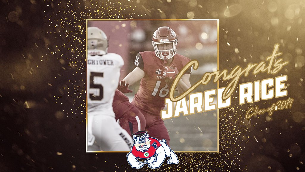 FresnoStateFB's tweet photo. Tight end Jared Rice is a @FresnoStateCHHS graduate in kinesiology-exercise science. Congrats, Jared‼️ #FresnoStateGrad #GoDogs https://t.co/RmKTKOmrex