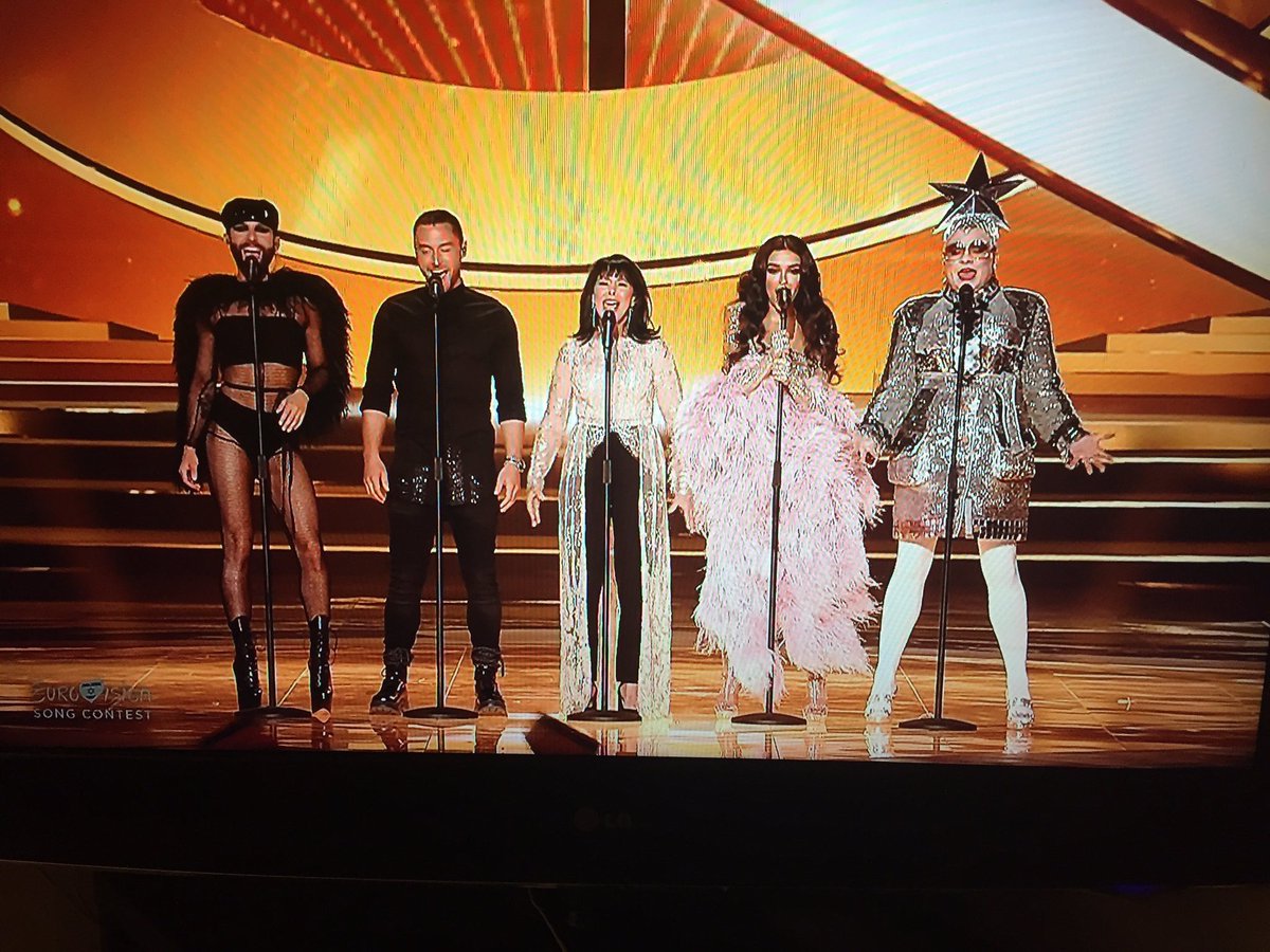 daverosk's tweet photo. When you and your mates don’t set a dress code before going out #eurovision https://t.co/lV8054Updp
