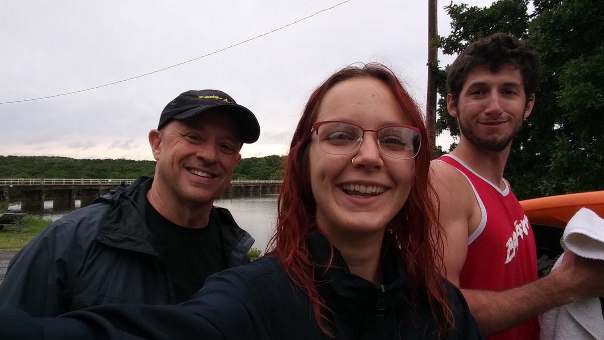 OutsideOklahoma's tweet photo. This crazy crew inadvertently  kayaked our way this afternoon through thunderstorms, tornado warnings and a few lightning strikes. We did find a handy overhang for shelter. Fun day. 😬😎 #kayakingadventures #kayaking #oklahomastorms https://t.co/CK6ymA9l0z