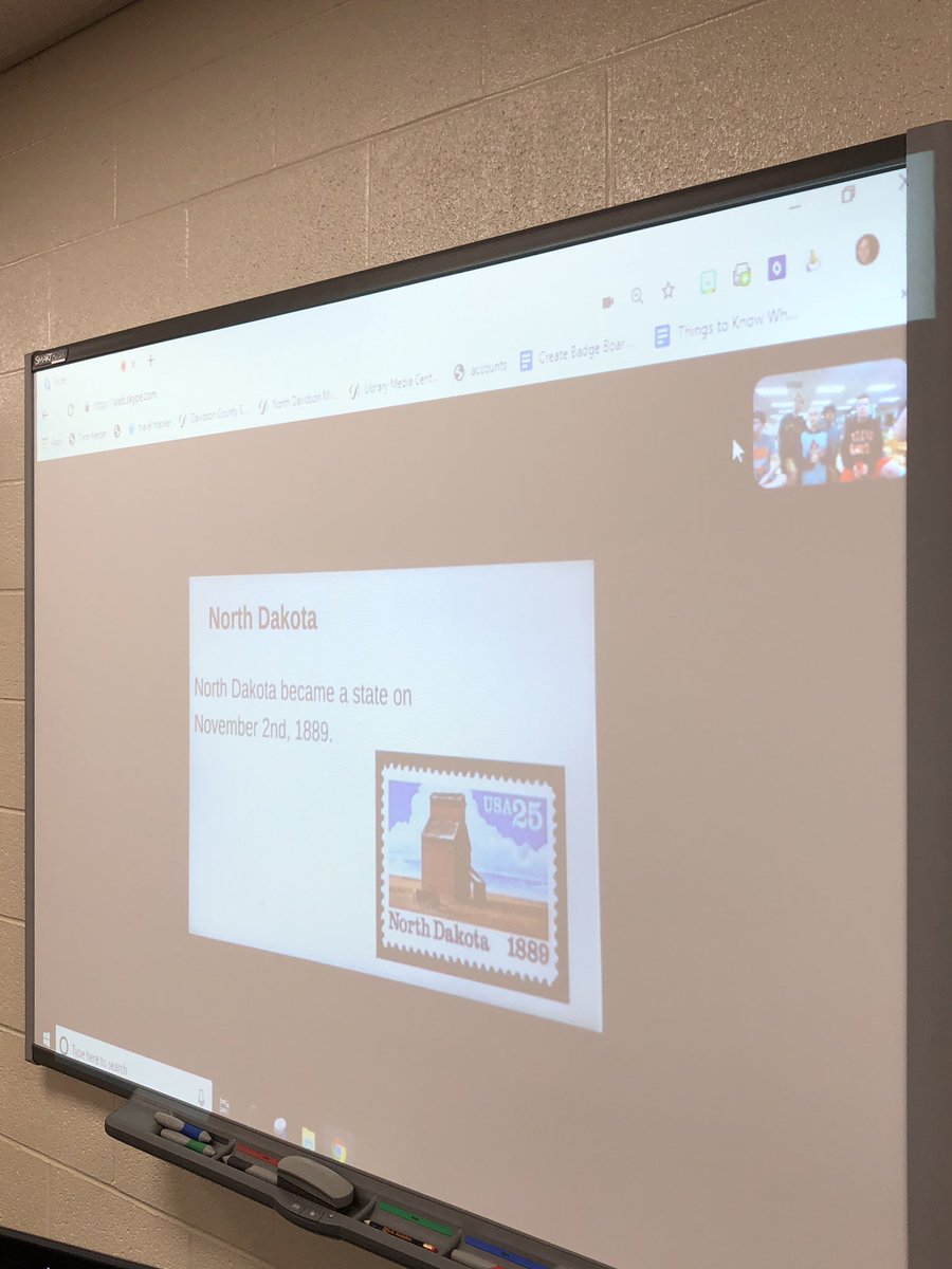NDMSlibrarian's tweet photo. Our last Club Day and last #mysteryskype for the year! Thanks @ReinkeKristi! We had not Skyped with anyone in North Dakota before. Now our students know where it is &amp; that milk is your state’s official beverage! 🥛 https://t.co/hOyFK29a9S