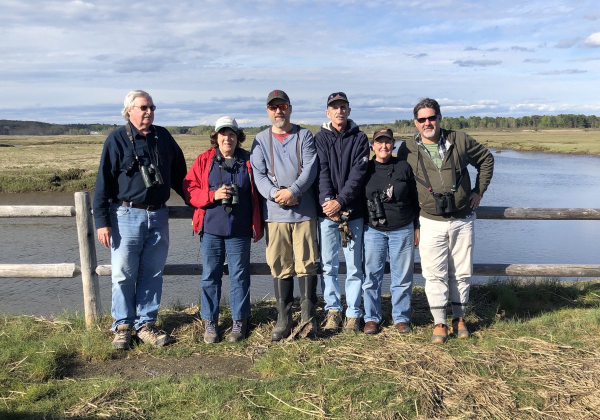 SMACaudubon's tweet photo. The Mighty Marsh Muckers Birdathon team at the Scarborough Marsh.  Turk, Linda, Noah, Leon, Julie, Pete #birdathon2019 @Maineaudubon https://t.co/ssdSrF6eGb
