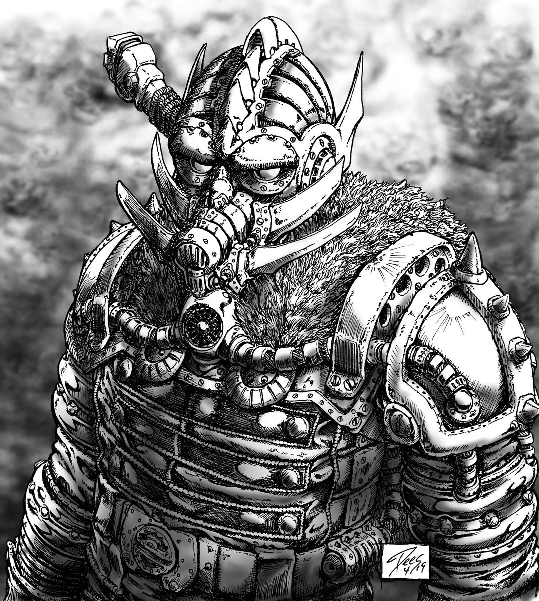 GregoryTDees's tweet image. Sorry for no posts here for a couple of days. Busy, busy but I managed some quick shades and background on this guy. #neonseedstudios #roughshading #workinprogress #inktober #micronpen #digitalpainting #digitalshading #steampunk #dieselpunk #raypunk #atompunk #character #villain