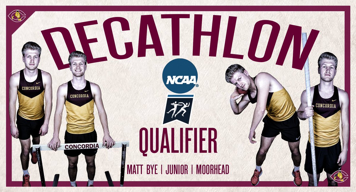 CobberSID's tweet photo. CORNGRATS to Matt Bye who officially qualified for his 3rd straight multi-event at an NCAA Division III National Meet. He will compete in the decathlon starting on Thursday, May 23 at the Univ. of Mount Union in Geneva, Ohio. 
📰: https://t.co/bSuwV4rVr2 https://t.co/1cki1nzLNJ