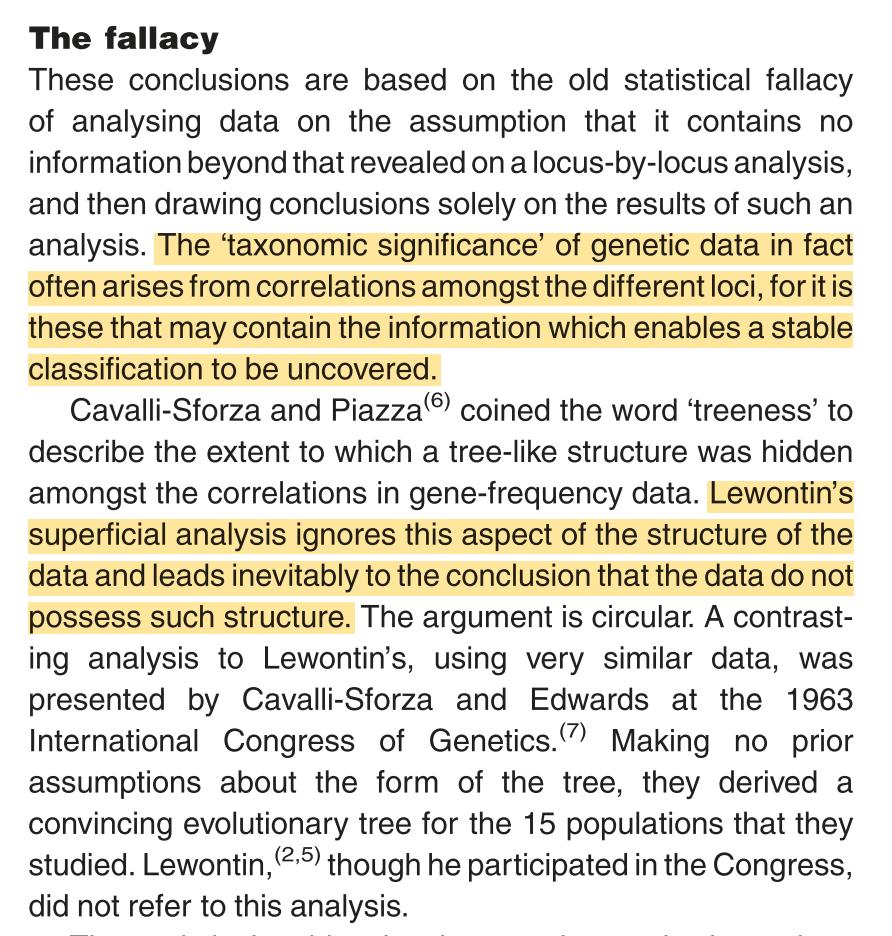This faulty conclusion is the result of looking at genes at a SINGLE locus rather than the CORRELATIONAL STRUCTURE among many different loci. This is simply the Univariate Fallacy applied to genetics, otherwise known as Lewontin's Fallacy. Link to paper:  https://onlinelibrary.wiley.com/doi/abs/10.1002/bies.10315
