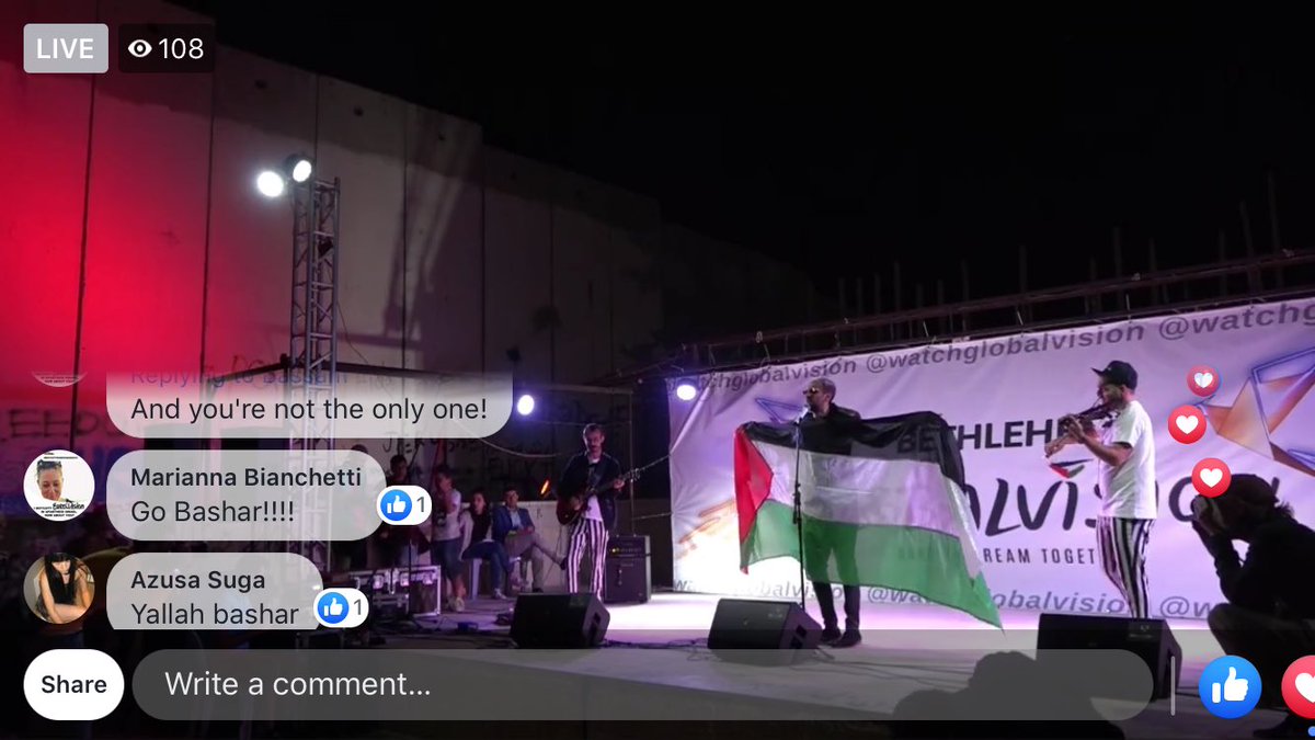 granat140's tweet photo. Basharが #globalvision でイマジンを歌った。美しくて泣けた。 #nocheckpoints #palestine https://t.co/79xhSodih7