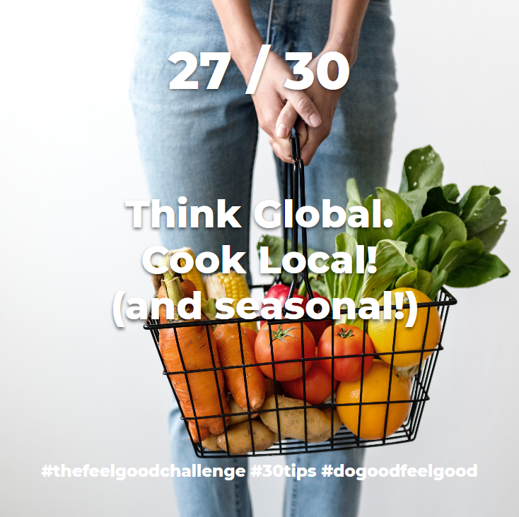 thefeelgoodchal's tweet photo. See if you can cook a meal where everything has been grown within 500 km of your house! Finding foods that are seasonal and local means you're getting the freshest possible food, the greatest flavours and helping the planet too (if that's your jam).
#TheFeelGoodChallenge #30tips https://t.co/ITtMDjfe2V