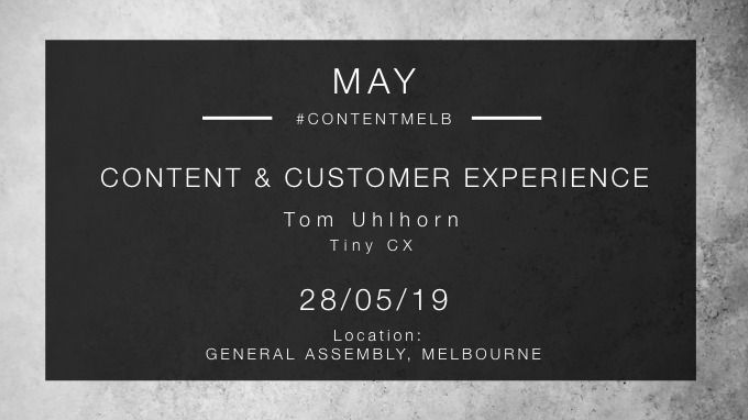 contentmelb's tweet photo. Join us at this month's #ContentMelb where @MrTUhlhorn will be talking content and customer experience. Find out more and sign up here: https://t.co/HRxbBIRv0P https://t.co/3DH0XrJVIr