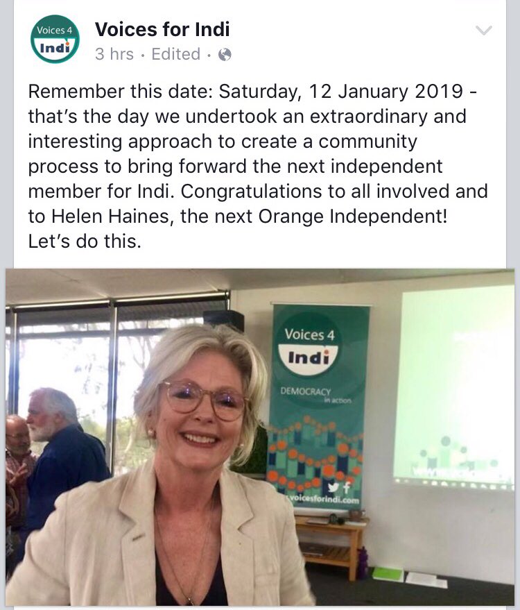 240 community people chose Helen Haines to be their next Independent candidate and 1700+ people signed up to work voluntarily to get her elected... Indi is the winner yet again.