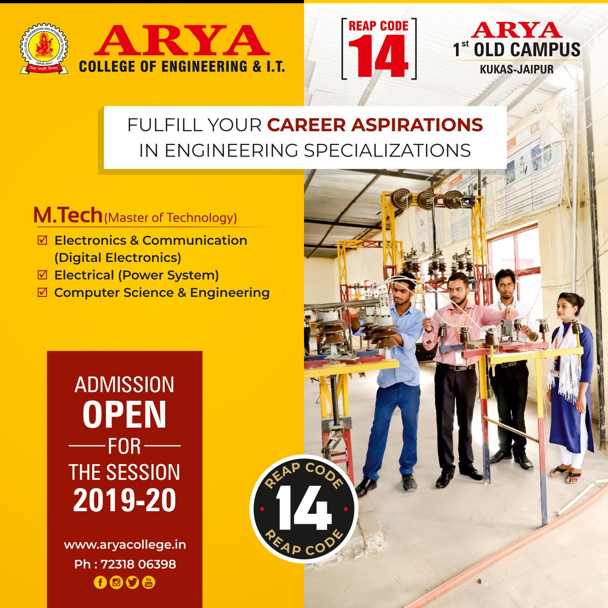 aryacolleges's tweet image. If you have dreams and aspirations, you must achieve them. Stop feel threatened and make a promise to serve the society through the #learning served at #AryaCollege in their Master's of #TechnologyCourse. #Admissions are now #opened for 2019-20 session of #MTech courses.