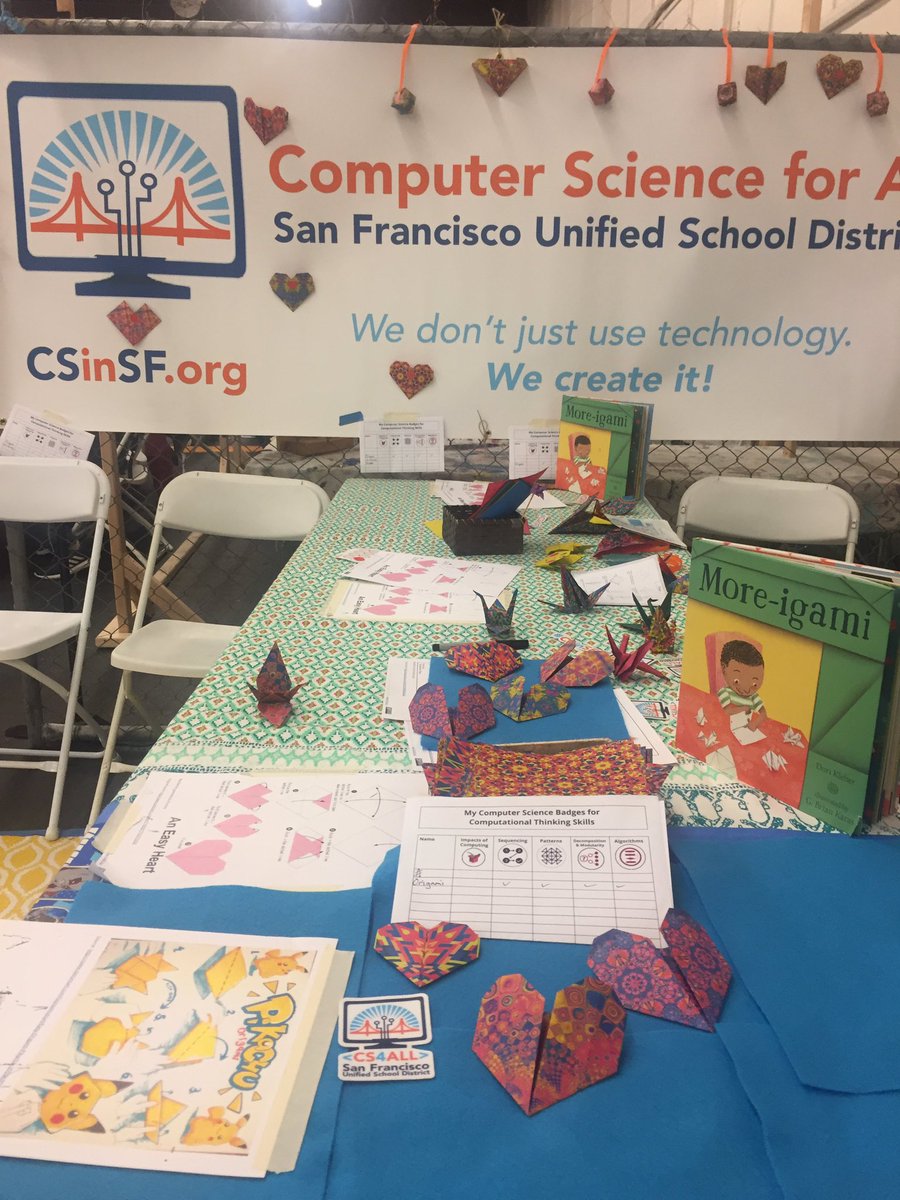 #csinsf #makerfairebayarea2019 kinder cs curriculum, make origami hearts and learn computational thinking skills in zone 3 csinsf.org
