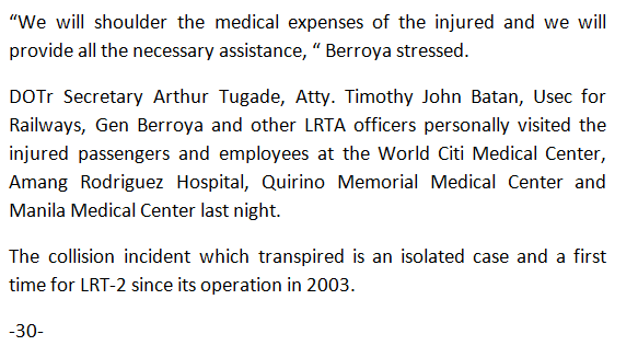 OfficialLRTA's tweet photo. READ: This is LRTA's statement following the train incident last night https://t.co/42CVoCTMng