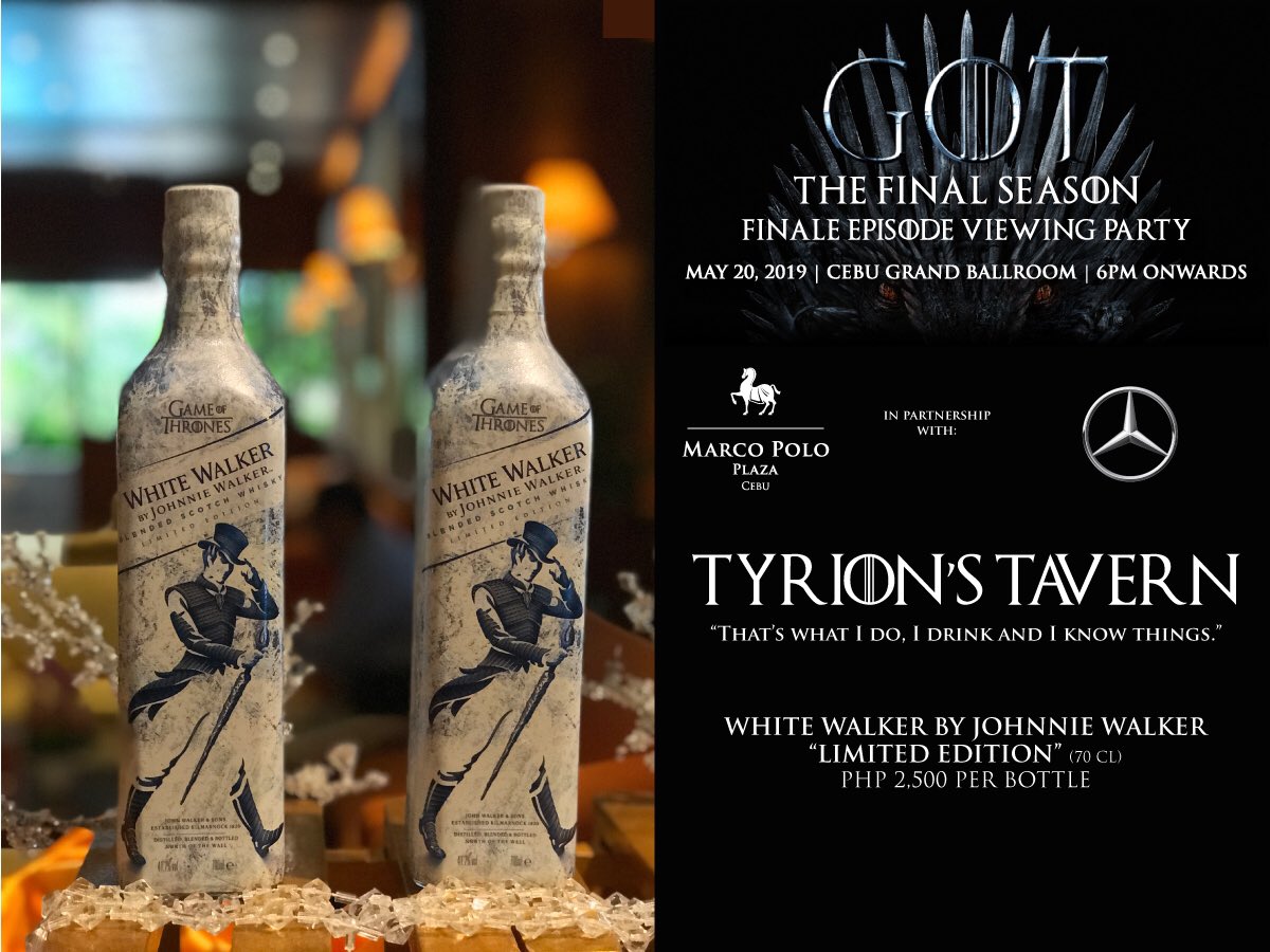 5StarInCebu's tweet photo. Shall you drink to victory or defeat?
See you at our #GameOfThrones Series Finale Viewing Party on May 20. Secure a Seat: hospitality.ceb@marcopolohotels.com | P500 consumable on food&drinks + viewing party
#marcopolocebu #marcopologot8 #cebuevent #cebu #forthethrone #cebu https://t.co/BQNt4CbcAw