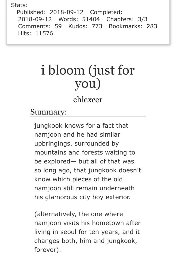 i bloom (just for you) | friends to lovers | artist koo | art studios | hiking | fluff + smut | side yoonjin + vmin | small town au | city boy joon |  archiveofourown.org/works/15974174…  by  @jinsempanada