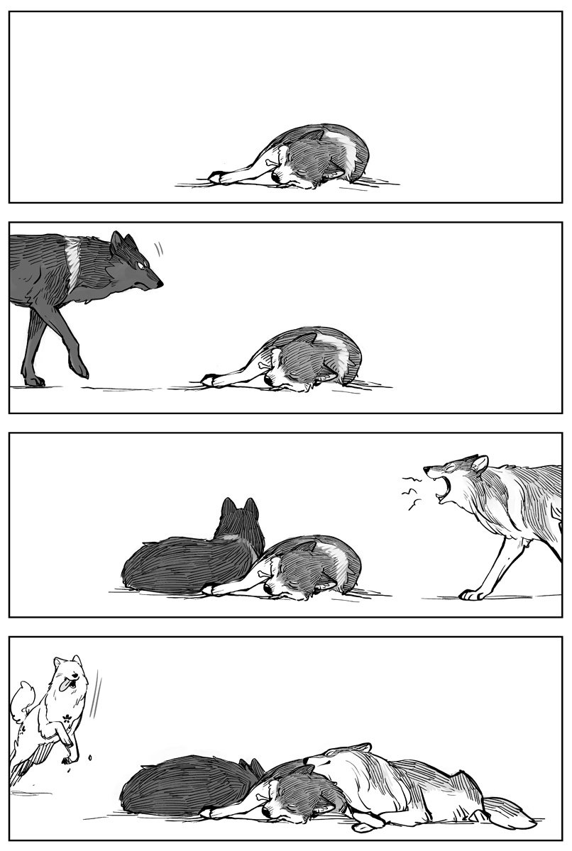 狼は序列が上のものを守るようにして寝る

#こりせんまん 
