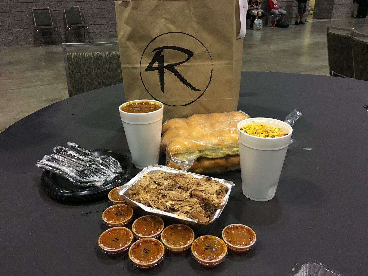 NerdOfGodcast's tweet image. We can’t say thanks enough to Pastor Howard and Becky  and to the incomparable @4RiversFL for the wonderful meal donated while our team was ministering at Megacon. God bless you, and thanks from all of us at the Nerd Of Godcast!