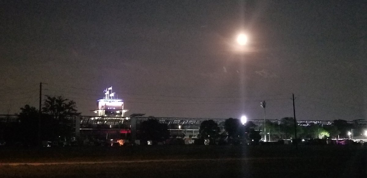 GBlinebury's tweet photo. As the opening day of qualifying wraps up, @IMS &amp; @SpeedwayPagoda look good under May's #FullSpeedwayMoon. #ThisIsMay #103rdRunning #Indy500 https://t.co/ODMN2E3jms